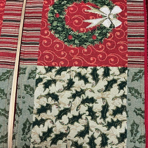 PRELOVED TWO CHRISTMAS HOLIDAY SEASON NEEDLEPOINT TABLE RUNNERS WITH FULLY LINED - Picture 10 of 17